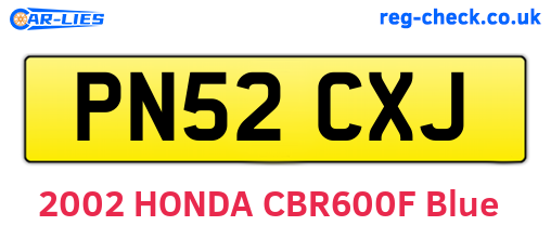 PN52CXJ are the vehicle registration plates.