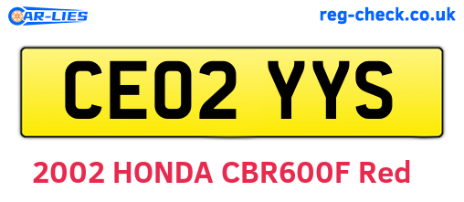 CE02YYS are the vehicle registration plates.