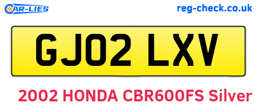 GJ02LXV are the vehicle registration plates.