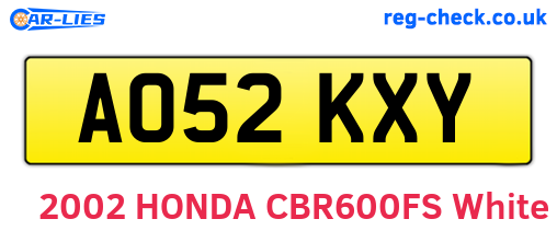 AO52KXY are the vehicle registration plates.