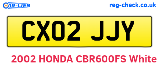 CX02JJY are the vehicle registration plates.