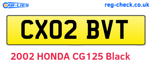 CX02BVT are the vehicle registration plates.