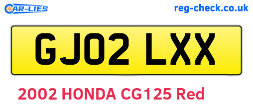 GJ02LXX are the vehicle registration plates.