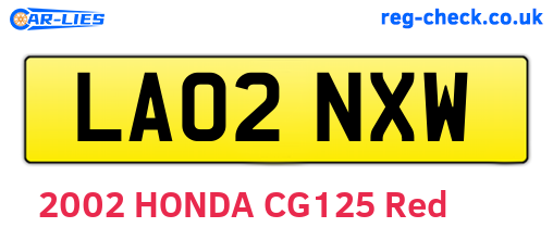 LA02NXW are the vehicle registration plates.
