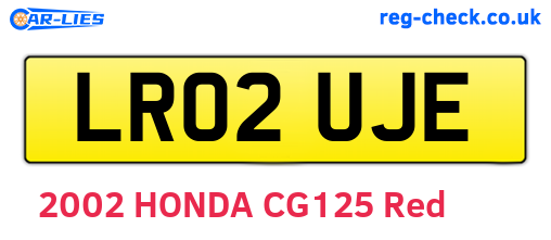 LR02UJE are the vehicle registration plates.