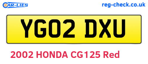 YG02DXU are the vehicle registration plates.