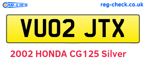 VU02JTX are the vehicle registration plates.