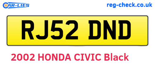 RJ52DND are the vehicle registration plates.