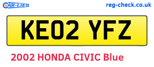 KE02YFZ are the vehicle registration plates.