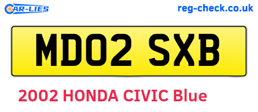 MD02SXB are the vehicle registration plates.