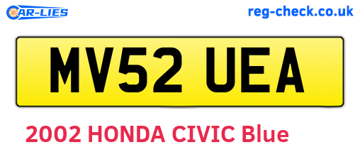 MV52UEA are the vehicle registration plates.