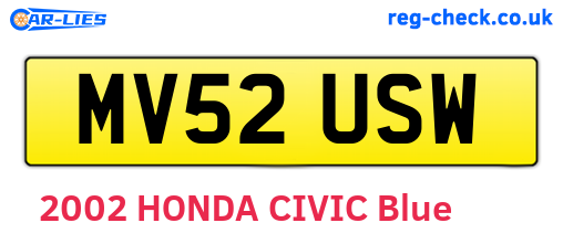 MV52USW are the vehicle registration plates.