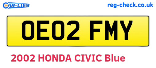 OE02FMY are the vehicle registration plates.