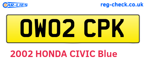 OW02CPK are the vehicle registration plates.