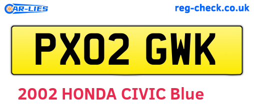 PX02GWK are the vehicle registration plates.