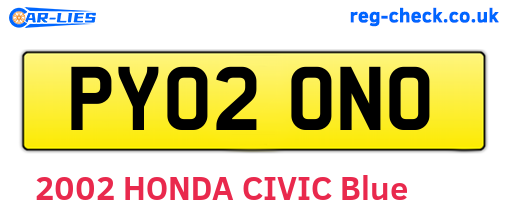 PY02ONO are the vehicle registration plates.