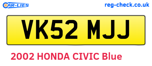 VK52MJJ are the vehicle registration plates.