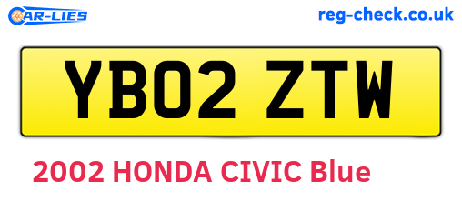 YB02ZTW are the vehicle registration plates.