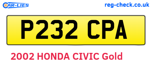 P232CPA are the vehicle registration plates.