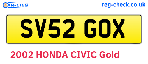 SV52GOX are the vehicle registration plates.
