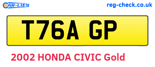 T76AGP are the vehicle registration plates.