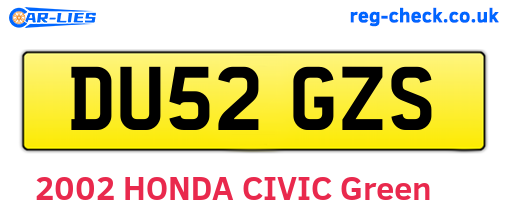 DU52GZS are the vehicle registration plates.