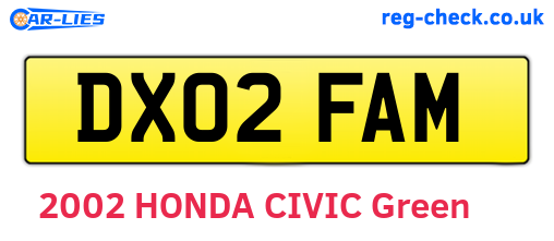 DX02FAM are the vehicle registration plates.