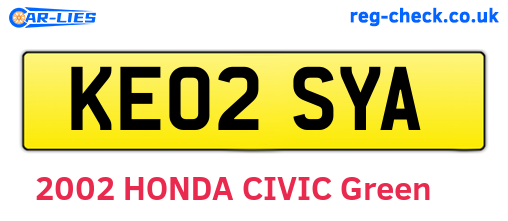 KE02SYA are the vehicle registration plates.