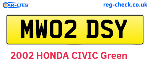 MW02DSY are the vehicle registration plates.