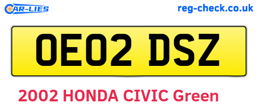 OE02DSZ are the vehicle registration plates.