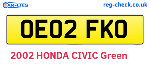 OE02FKO are the vehicle registration plates.