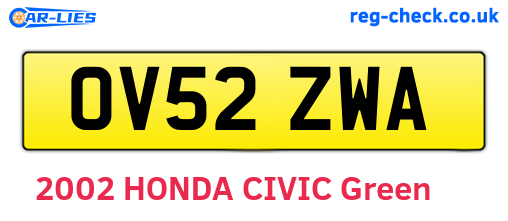 OV52ZWA are the vehicle registration plates.