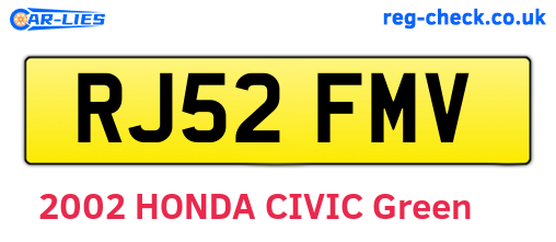 RJ52FMV are the vehicle registration plates.