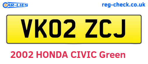 VK02ZCJ are the vehicle registration plates.
