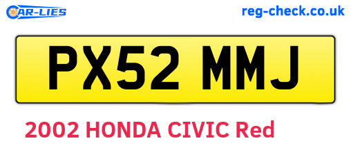 PX52MMJ are the vehicle registration plates.