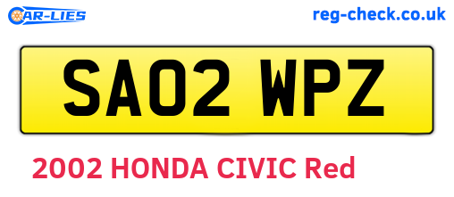 SA02WPZ are the vehicle registration plates.