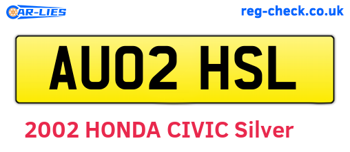 AU02HSL are the vehicle registration plates.