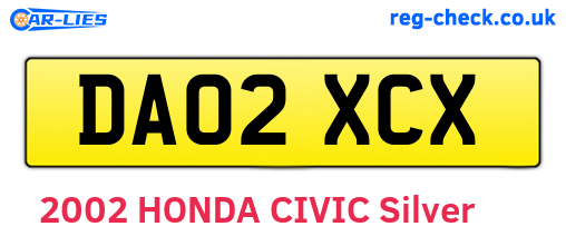 DA02XCX are the vehicle registration plates.