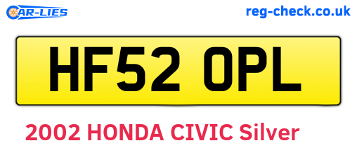 HF52OPL are the vehicle registration plates.