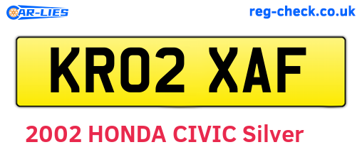 KR02XAF are the vehicle registration plates.