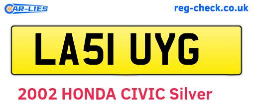 LA51UYG are the vehicle registration plates.