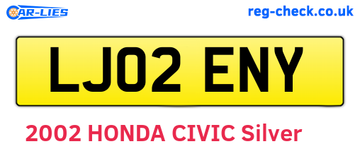 LJ02ENY are the vehicle registration plates.