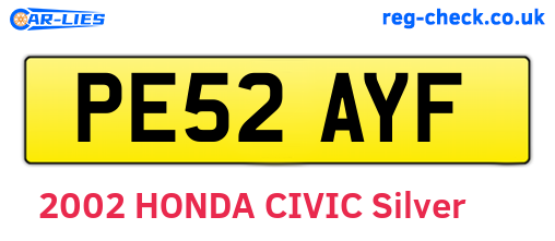 PE52AYF are the vehicle registration plates.