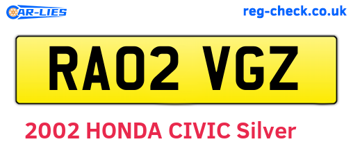RA02VGZ are the vehicle registration plates.