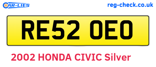 RE52OEO are the vehicle registration plates.