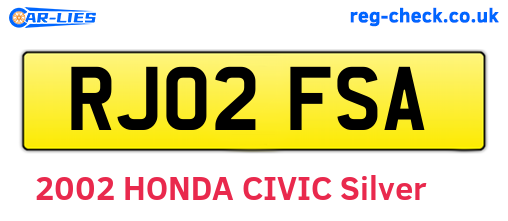 RJ02FSA are the vehicle registration plates.