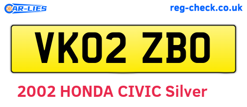 VK02ZBO are the vehicle registration plates.