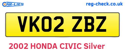 VK02ZBZ are the vehicle registration plates.