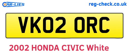 VK02ORC are the vehicle registration plates.