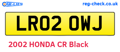 LR02OWJ are the vehicle registration plates.